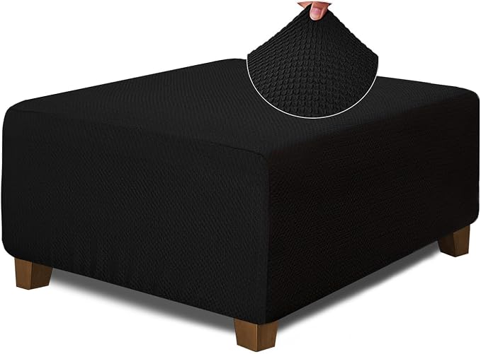 NeColorLife Square Ottoman Cover Jacquard Fabric Slipcover Thick Stretchable by NeColorLife