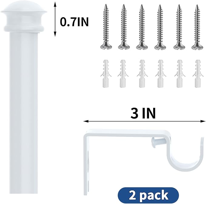 Curtain Rods 2 Pack 5/8 inch White Curtain Rods - Image 6