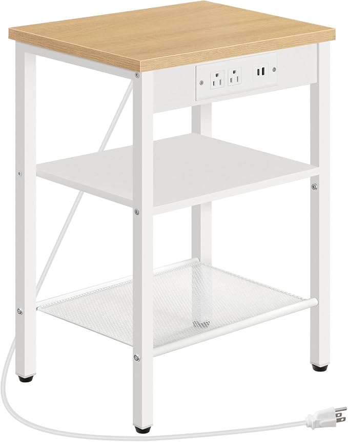 HOOBRO Side Table with Charging Station and USB Port, Small End Table by HOOBRO
