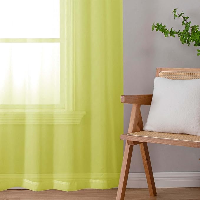 Lecloud Lemon Sheer Curtains 78 Inches Long 2 Panels, Solid Voile Dual Rod - Image 6