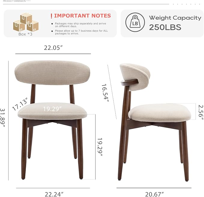 COLAMY Wooden Dining Chairs Set of 6, Modern Upholstered Fabric Dining Room - Image 2