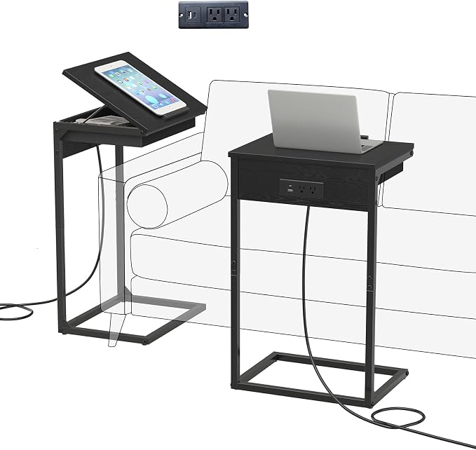 sthmec C Shaped End Table with Charging Station, 45° Tiltable Adjustable Flip by Unknown