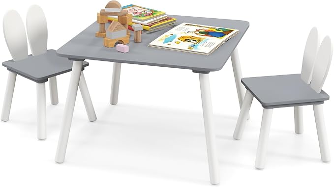 Costzon Kids Table and Chair Set, 3 Pieces Wooden Activity Table & 2 Rabbit by Costzon
