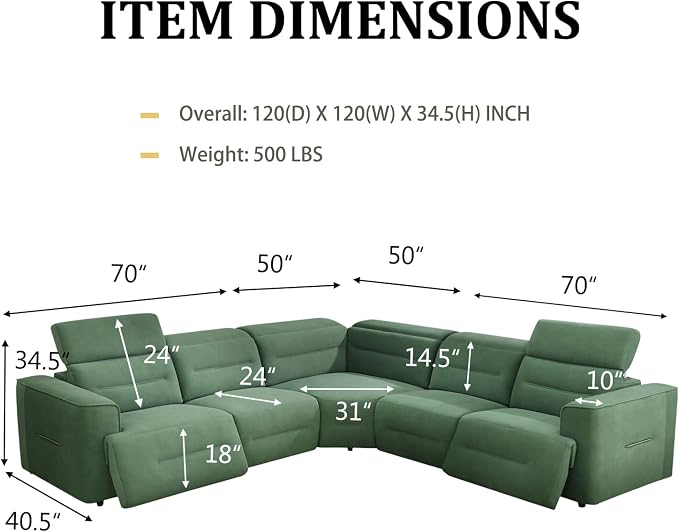 Power Recliner Sectional Sofa, L-Shaped Living Room Furniture Set, Flannel - Image 2