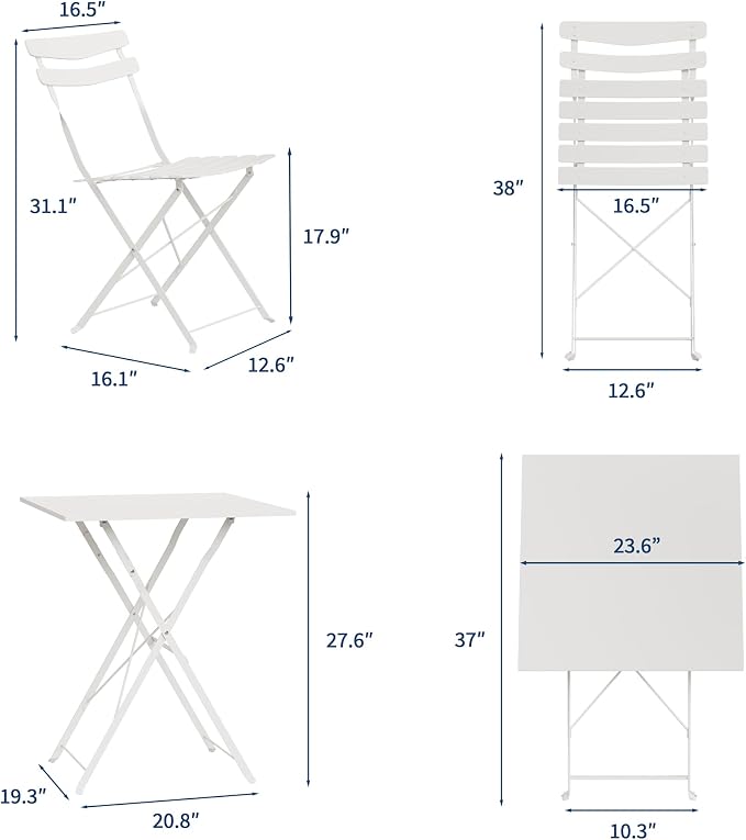 GarveeLife 3 Piece Patio Bistro Set, Folding Patio Bistro Table and Chairs Set - Image 8
