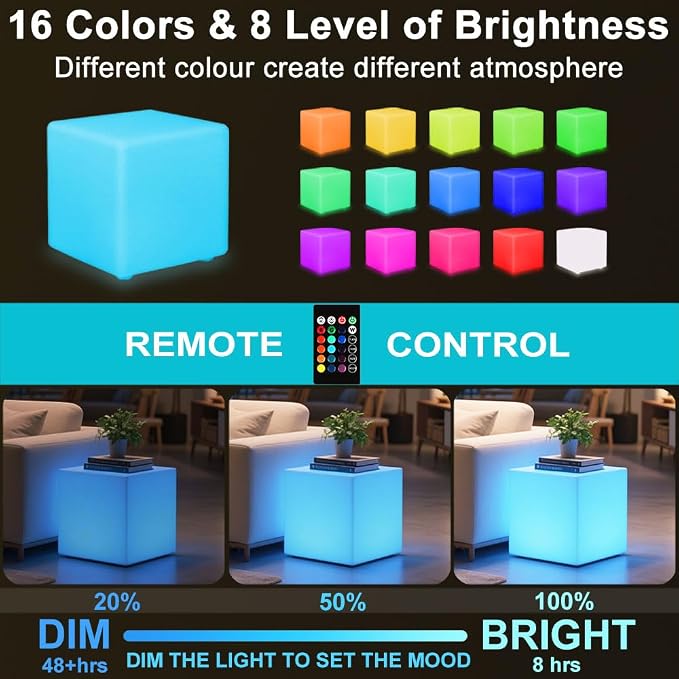 16'' Cordless LED Cube Chair Light, LED Cube Seat - Image 8