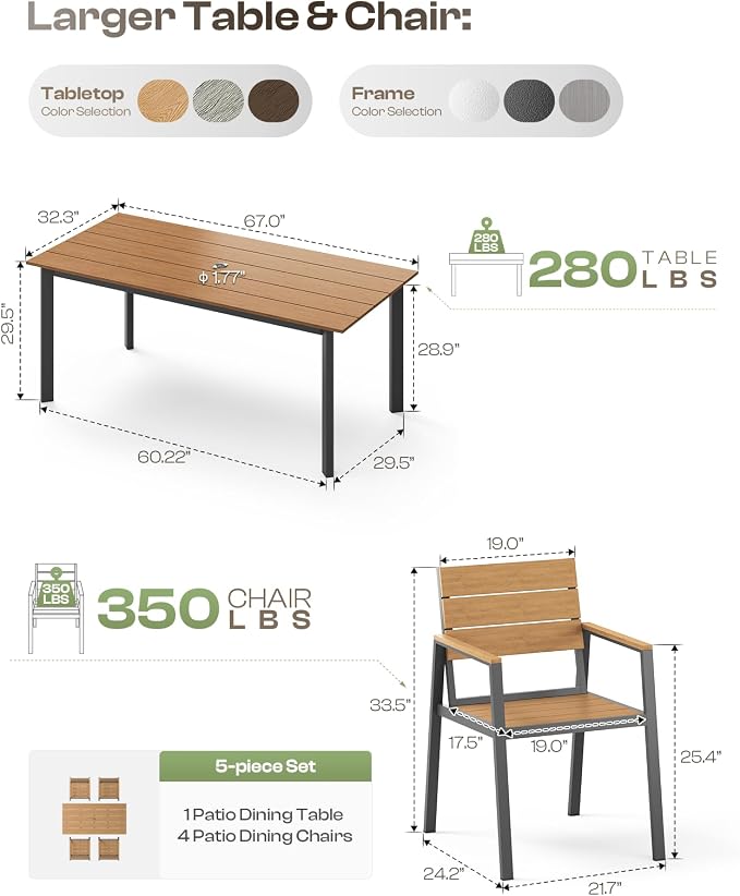 Outdoor Dining Set for 4, Patio Table and Chairs Set - Image 6
