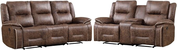 EBELLO Manual Recliner Sofa Set, Faux Leather Reclining Loveseat and 3 Seater - Image 8