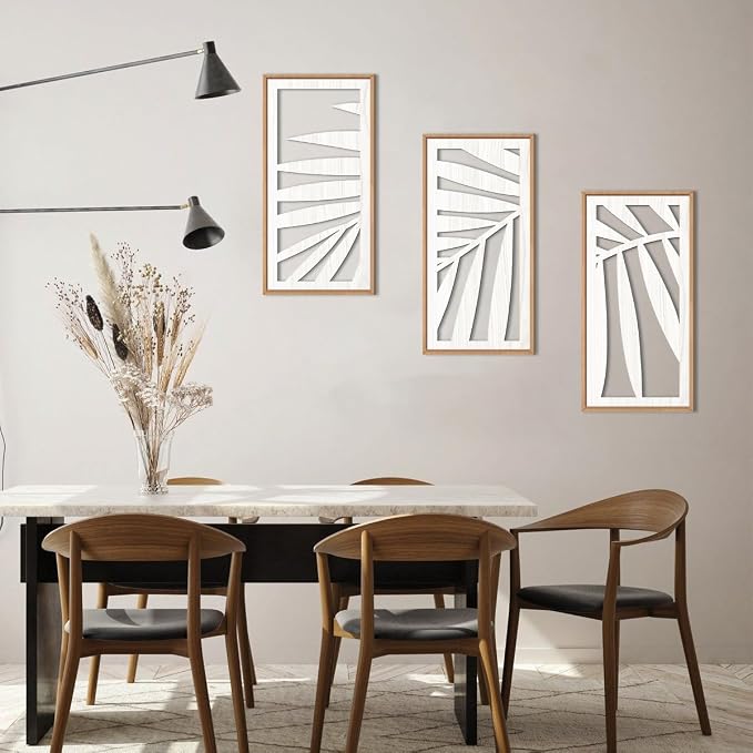 IARTTOP Tropical Palm Tree Leaf Wood Wall Art White Framed 8x16 Inch Set of 3 - Image 7