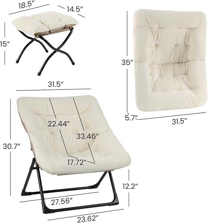 Comfy Saucer Chair for Adults, Soft Faux Fur Bedroom Chair - Image 3