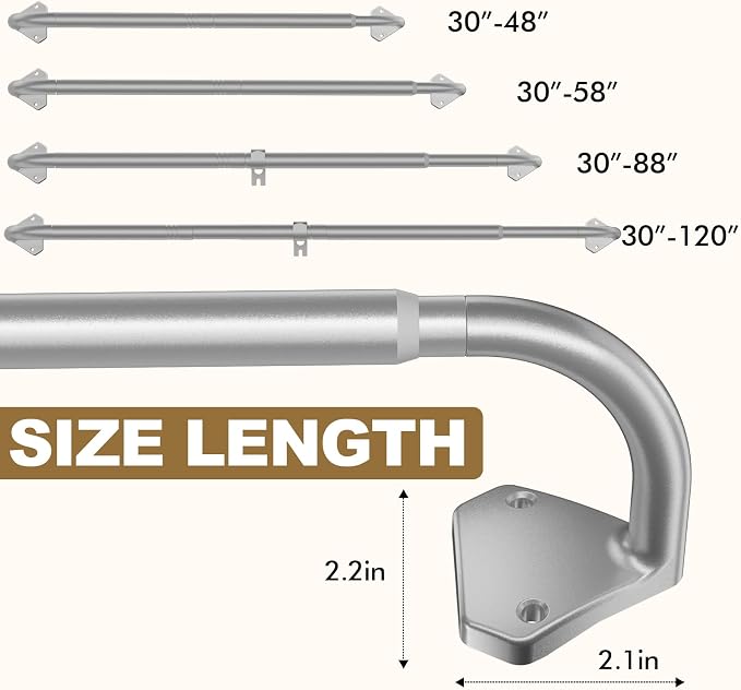 GXOACKJ Silver Curtain Rods for Windows 28 to 48 inch, 5/8 inch Adjustable Wrap - Image 4
