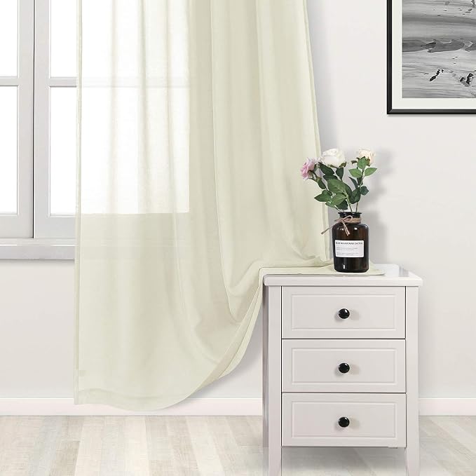 DWCN Ivory Sheer Curtains for Kitchen Windows - Image 3