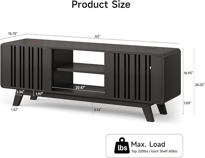ONBRILL 63-Inch TV Stand for TVs up to 75 Inch, Mid-Century Modern Television - Image 2