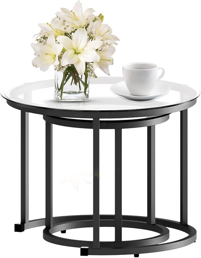 aboxoo Black Nesting Coffee Glass Table Set of 2, Metal Freme Side End Tables - Image 8