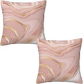 Pink and Gold Marble Throw Pillow Covers 18x18 Inch Set of 2, Abstract Art by Tebjh