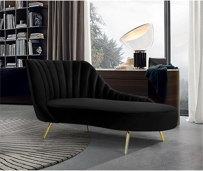 Home Square 2-Piece Set with Velvet Accent Chair and Chaise in Black and Gold - Image 9
