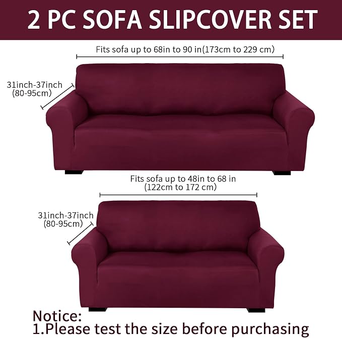 Peryiter 2 Pcs Sofa Covers Couch and Loveseat Covers Set Stretch Sofa Slipcover - Image 2