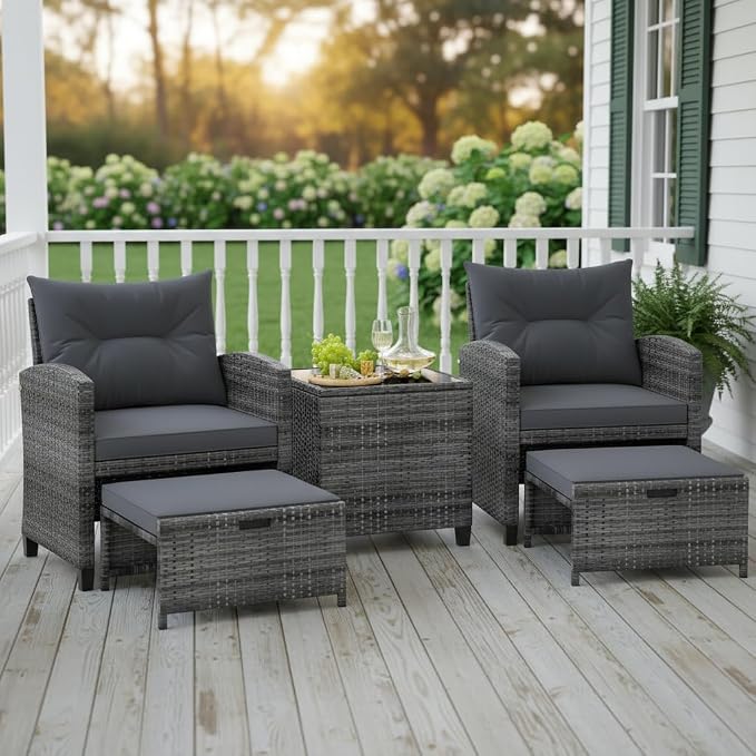 Tangkula 5 Pieces Patio Conversation Set, PE Wicker Rattan Outdoor Furniture Set - Image 3