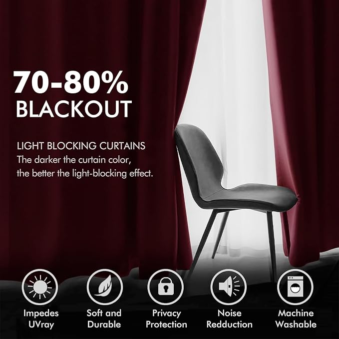 MIULEE Christmas Burgundy Velvet Curtains Solid Soft Red Blackout Curtains - Image 4