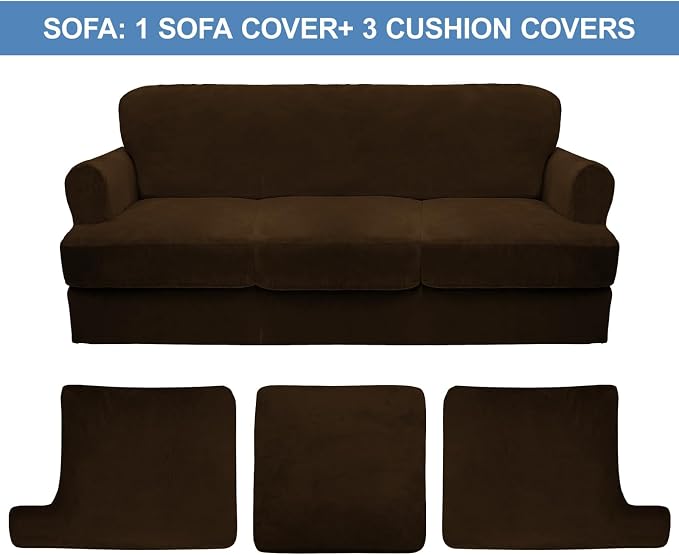 CUCRAF T Cushion Sofa Cover 4 Piece Slipcovers, Soft Thick Velvet Couch Cover - Image 5
