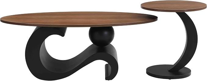 Modern Oval Coffee Table Set of 2, Wood Nesting Coffee Tables - Image 5