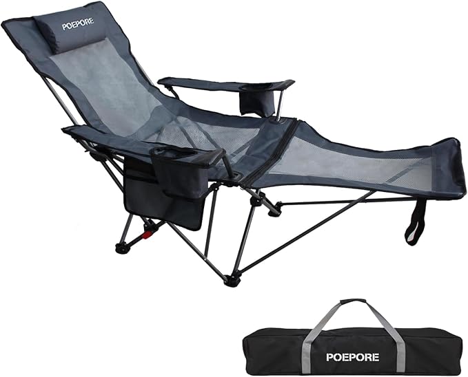 Reclining Camping Chair with Removable Footrest Lounge Chair with Headrest - Image 9