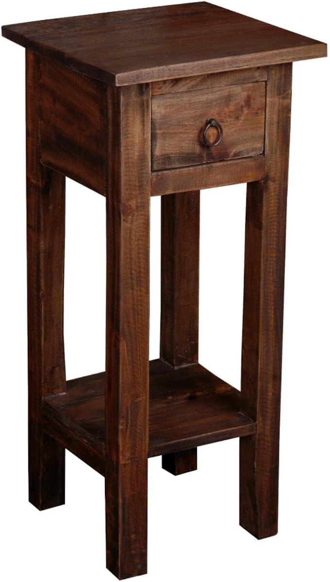 Pemberly Row Cottage Narrow Wood Side Table, Raftwood Brown and Antique Iron by PEMBERLYROW