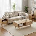 Rattan Center Table and Nightstand Set, 3-Piece Wood Living Room Table Set by YOUGUO