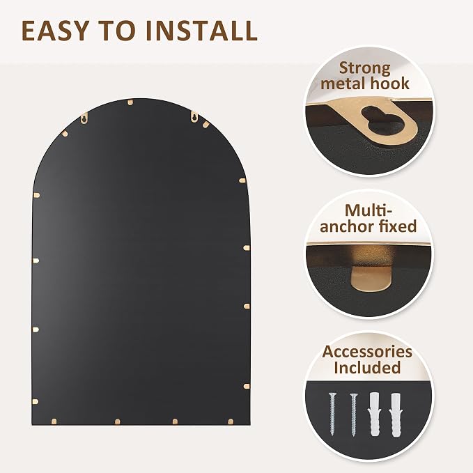 Antique Gold 24"x36" Arched Wall Mirror - Image 7