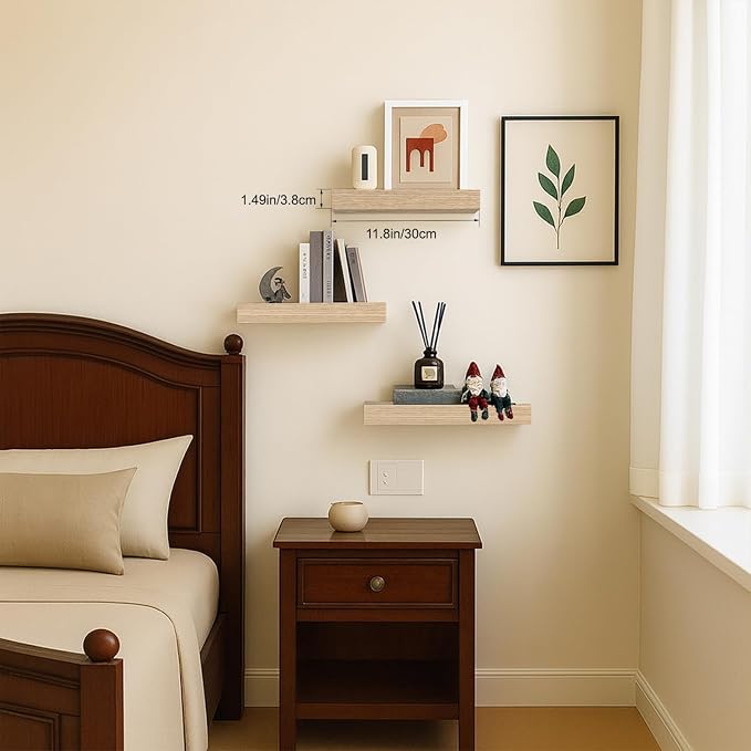 Floating Shelves, Oak Wooden Set of 3 Wall Mounted Bathroom Shelves Over Toilet - Image 2