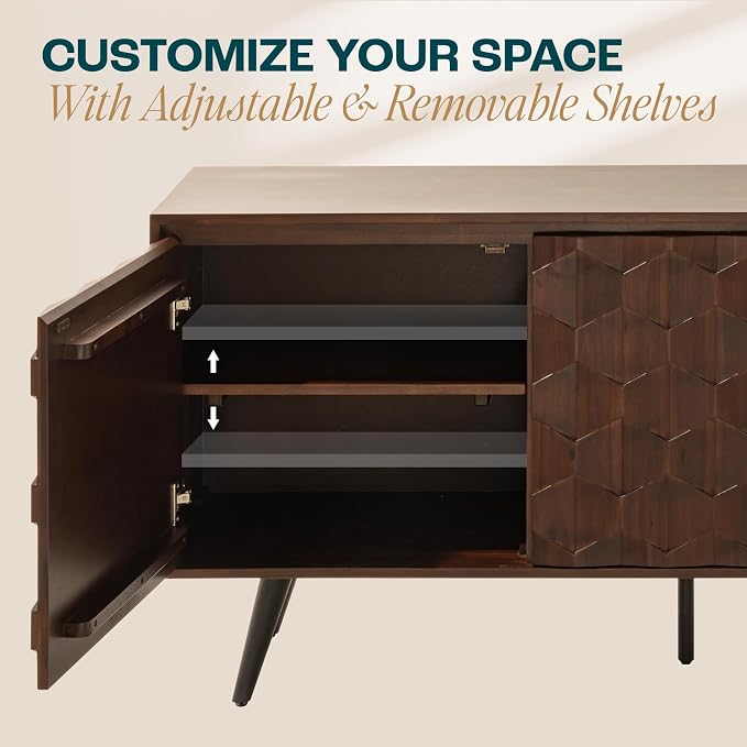 Bme Sideboard Georgina Solid Wood 2 Doors & 3 Drawers, Living Room - Image 6
