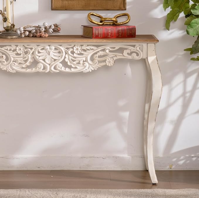 43.31” Vintage Antique Console Table, Weathered Wash Vintage French Country - Image 5