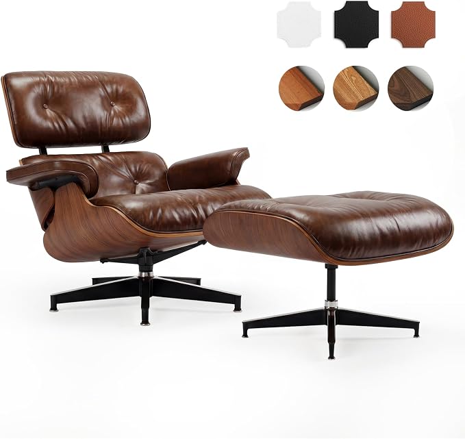 Top Grain Leather, Mid Century Chaise Lounge Chair and Ottoman, Reading Chair - Image 2
