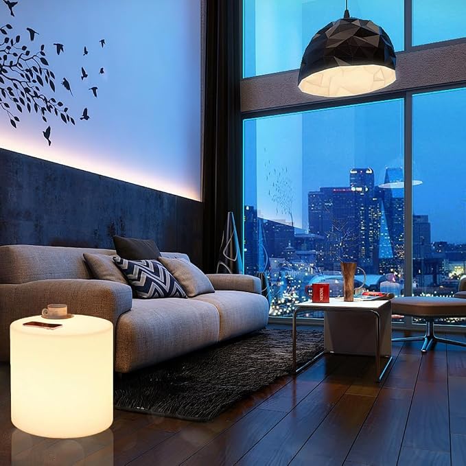 16-inch LED Cylinder Stool, Rechargeable Glowing Chair w/Remote, Dimmable 16 - Image 3