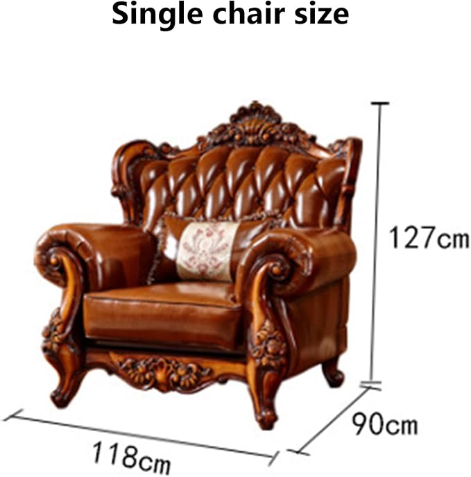 European-Style Leather Sofa, Solid Wood Carved High-end American-Style Sofa - Image 2