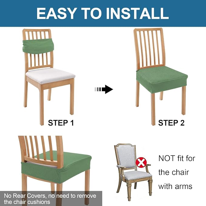 Smiry Waterproof Seat Covers for Dining Room Chairs Set of 8, Stretch Jacquard - Image 5
