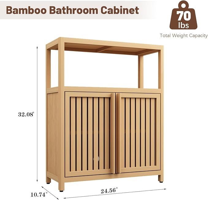 Bamboo Storage Cabinet Bathroom Floor Cabinet Side Storage Organizer Cabinet - Image 2