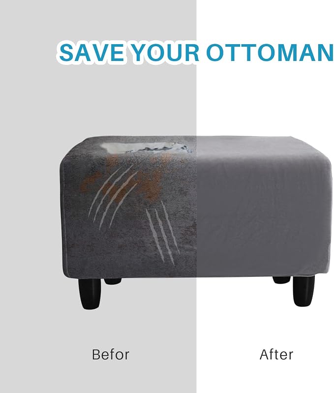 Ottoman Cover, Stretch Rectangle Velvet Ottoman Slipcovers of Foot Stool - Image 5