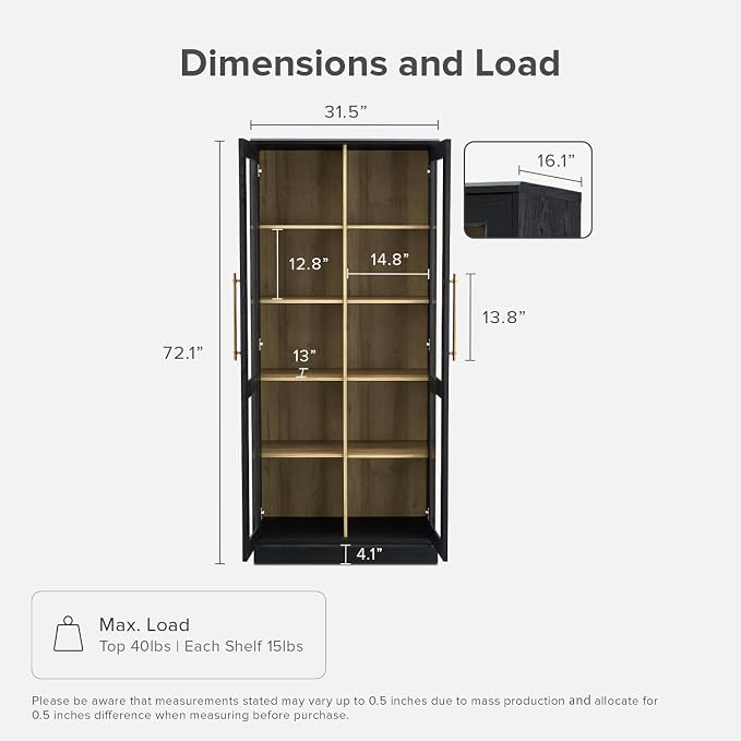 mopio Blake Tall Display Cabinet, Kitchen Buffet Pantry Cupboard, Trophy - Image 2