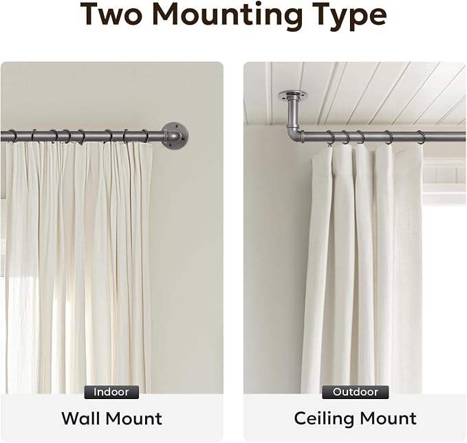 Zeerobee Curtain Rods for Windows 72 to 144, 1 Inch Industrial Wrap Around Grey - Image 5
