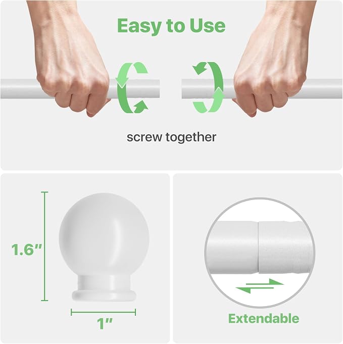 Curtain Rods for Windows 48 to 84, 2 Pack White Curtain Rod - Image 5