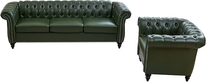 QHITTY 2 Piece Living Room Set, Chesterfield Sectional Sofa Chair Contemporary - Image 9