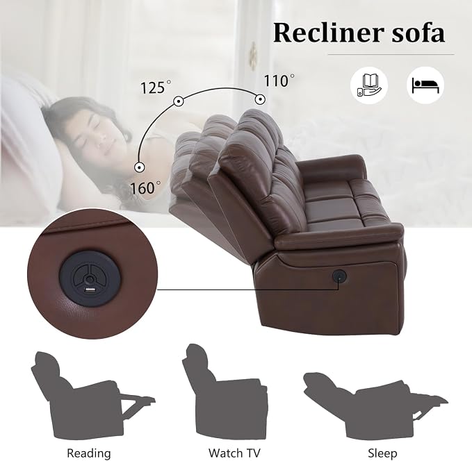 Breathable Leather Power Recliner Sofa Set, 3 Piece Living Room Furniture Set - Image 5