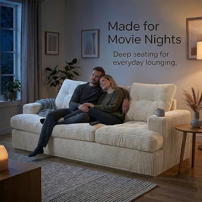 85" Corduroy 3 Seater Sofa in a Box, High-Density Foam Couch, No Assembly - Image 7
