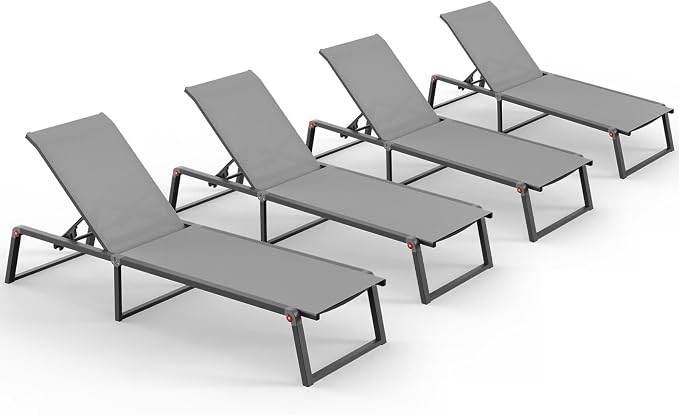 Aluminum Chaise Lounge Chair Outdoor, Foldable& No Assembly Patio Pool Lounge by Oasbira