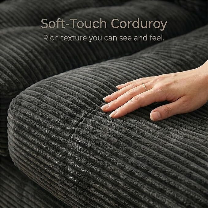 85" Corduroy 3 Seater Sofa in a Box, High-Density Foam Couch, No Assembly - Image 6