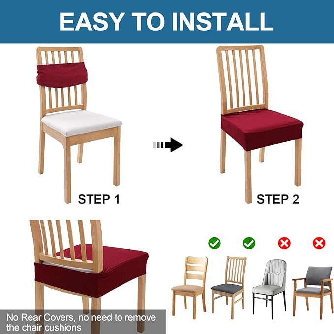 Smiry Waterproof Seat Covers for Dining Room Chairs Set of 2, Stretch Jacquard - Image 5