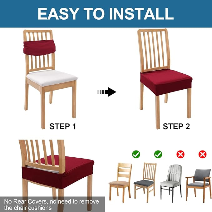 Smiry Waterproof Seat Covers for Dining Room Chairs Set of 8, Stretch Jacquard - Image 5