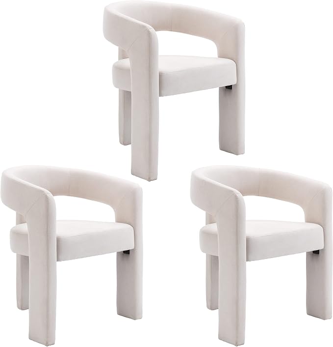 BESTANO Set of 3 Modern Linen Fabric Upholstered Dining Chairs by BESTANO