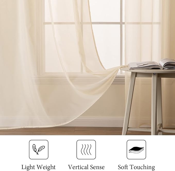 MIULEE 2 Panels Solid Color Sheer Window Curtains Elegant Window Voile - Image 3